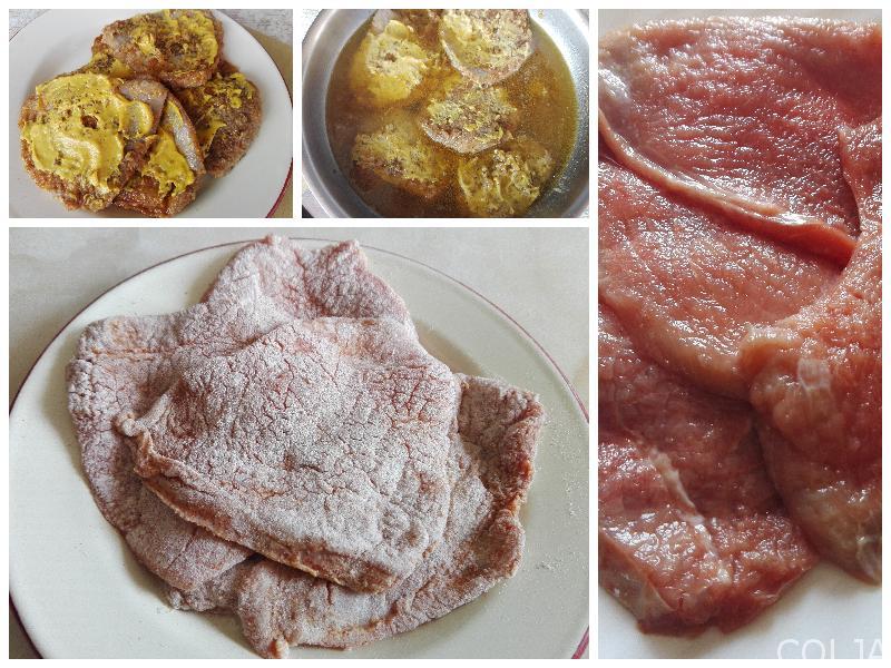 Dinstanje junećih šnicli u tiganju sa belim vinom i senfom