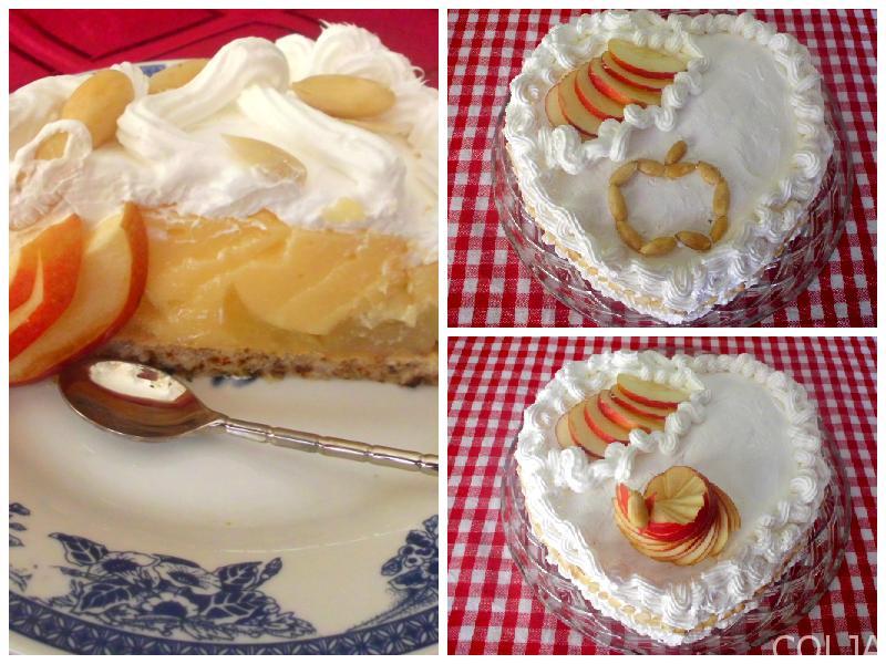 Kolaž gotove torte sa jabukama i vinom