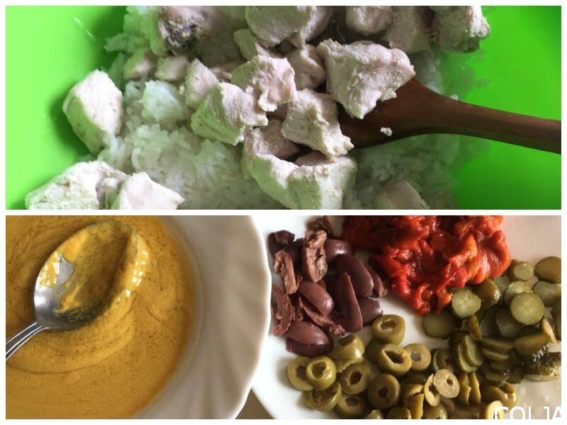 lata sa piletinom i pirinčem kolaž